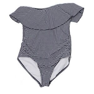 Navy Gingham Strapless One Piece Swimsuit | Ruffle Top | Plus Size